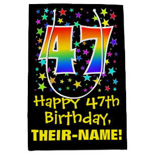 47th Birthday: Colourful Stars Pattern & Rainbow 4 Medium Gift Bag