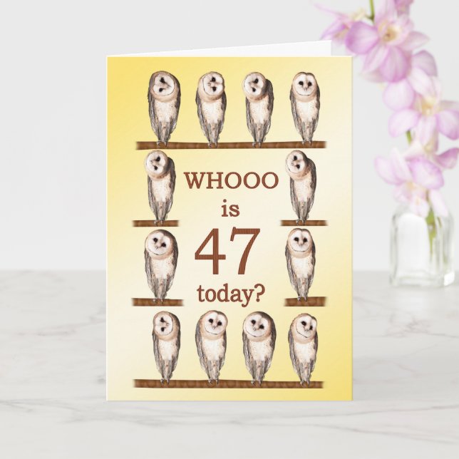47th Birthday, Curious Owls Card (Orchid)