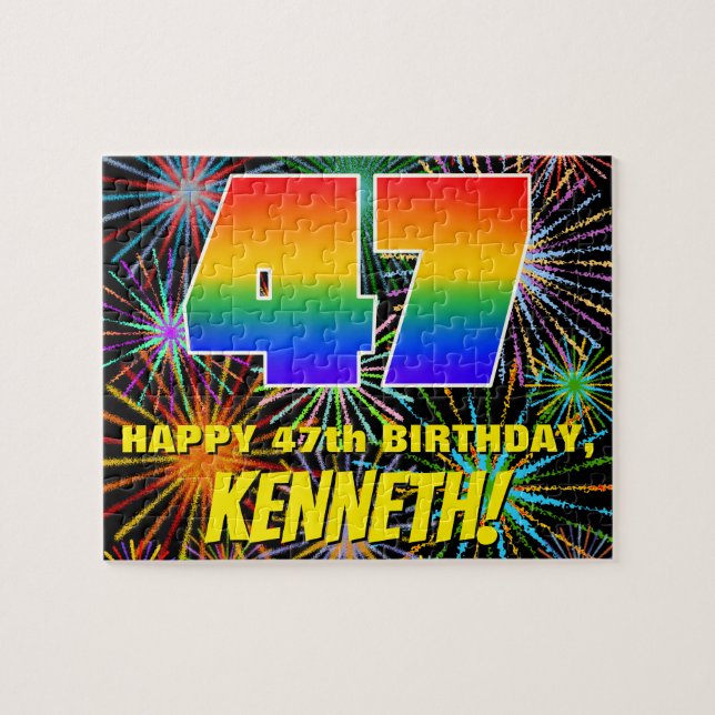 47th Birthday: Fun, Colourful Celebratory Firework Jigsaw Puzzle (Horizontal)