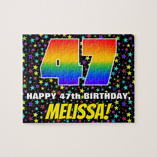47th Birthday — Fun, Colourful Star Field Pattern Jigsaw Puzzle (Horizontal)