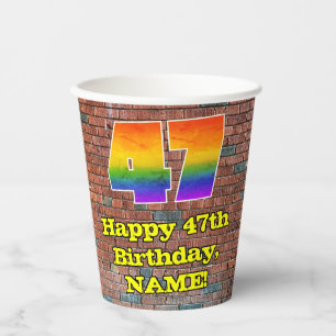 47th Birthday: Fun Graffiti-Inspired Rainbow 47 Paper Cups