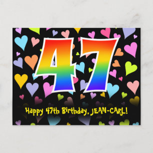 47th Birthday: Fun Hearts Pattern, Rainbow 47 Postcard