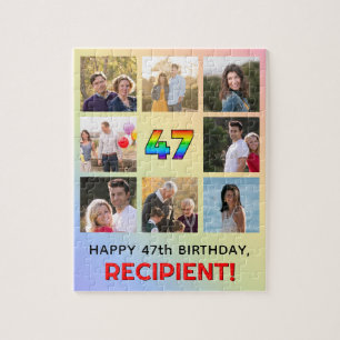 47th Birthday: Fun Rainbow #, Custom Name & Photos Jigsaw Puzzle