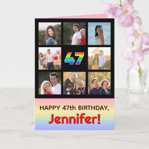 47th Birthday: Fun Rainbow #, Custom Photos + Name Card