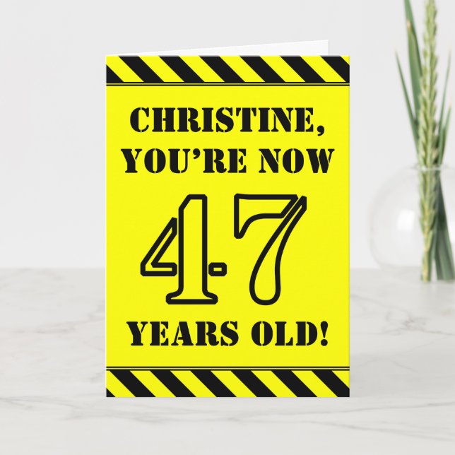 47th Birthday: Fun Stencil Style Text, Custom Name Card (Front)