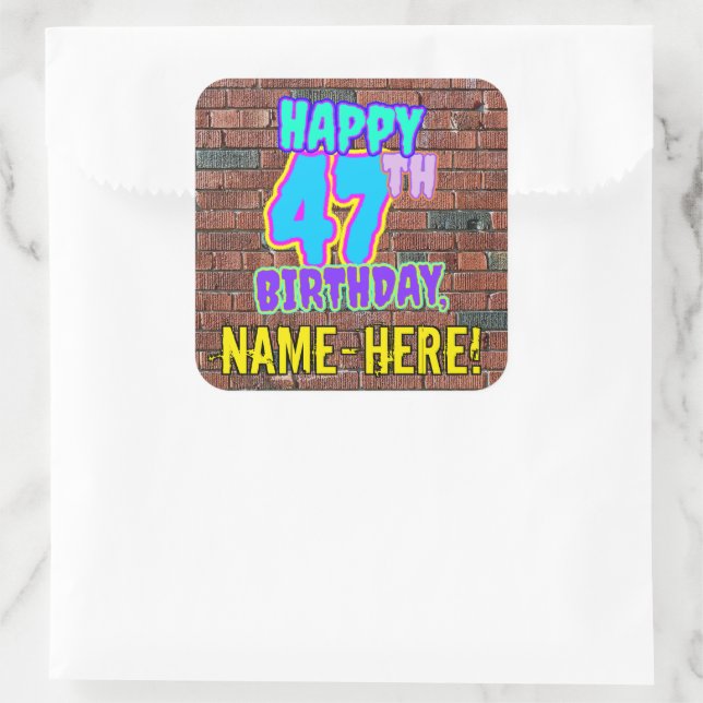 47th Birthday – Fun, Urban Graffiti Inspired Look Square Sticker (Bag)