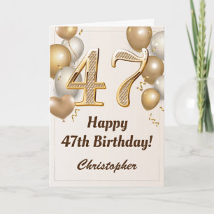 47th Birthday Gold Balloons and Confetti Birthday Card