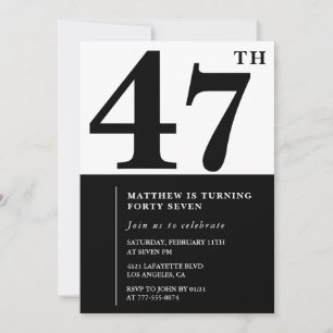 47th birthday invitations Black and White Elegant