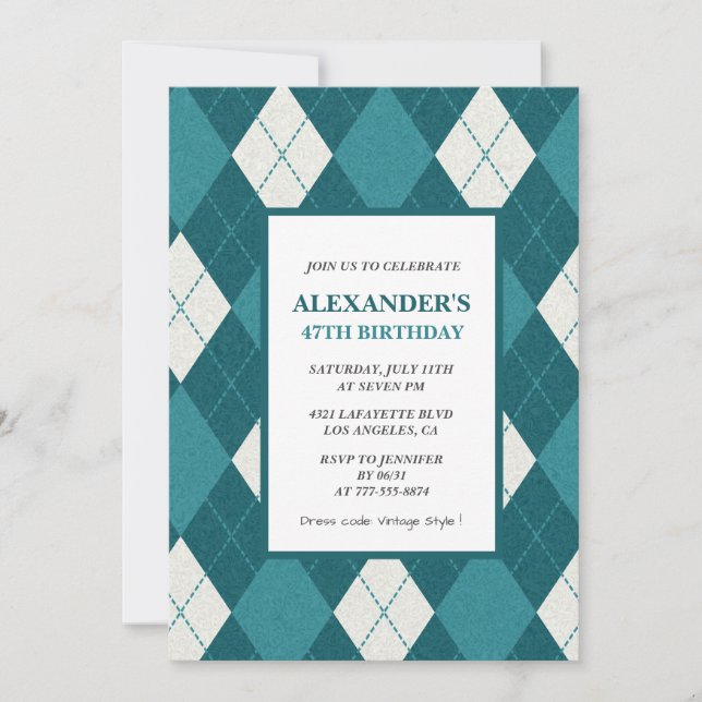 47th birthday invitations Men Vintage Blue (Front)