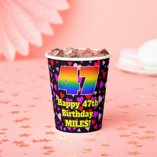 47th Birthday: Loving Hearts Pattern, Rainbow 47 Paper Cups