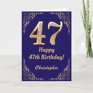 47th Birthday Navy Blue and Gold Glitter Frame Card