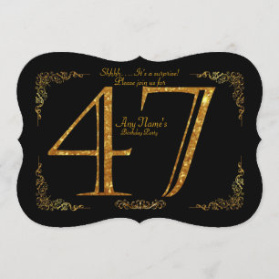 47th,Birthday party 47th,great Gatsby,black & gold Invitation