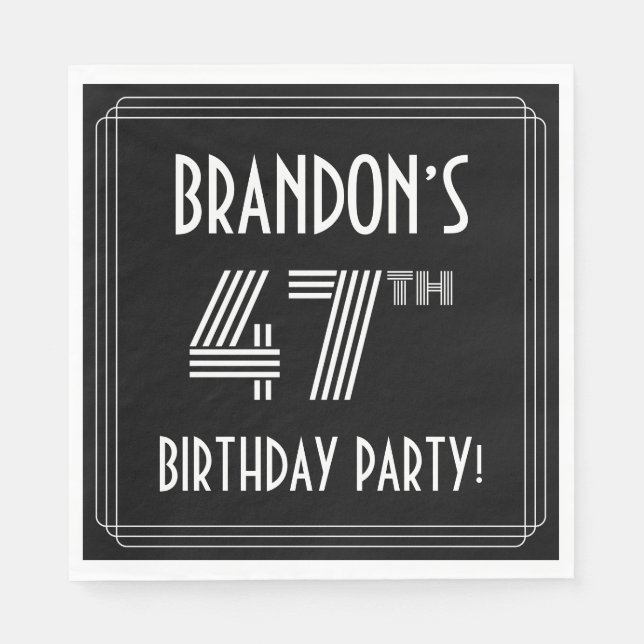 47th Birthday Party: Art Deco Style + Custom Name Napkin (Front)