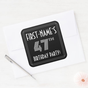 47th Birthday Party: Art Deco Style & Custom Name Square Sticker