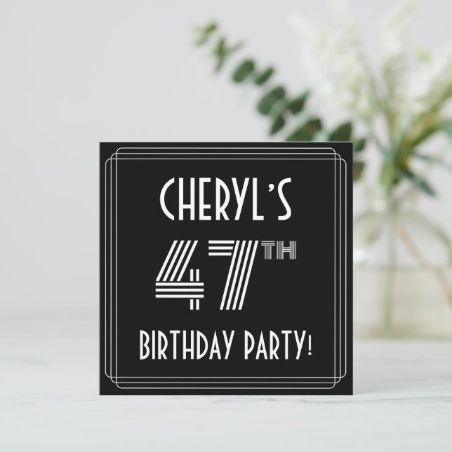 47th Birthday Party: Art Deco Style w/ Custom Name Invitation (Standing Front)
