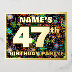 47th Birthday Party: Bold, Colourful Fireworks Loo Foil Invitation Postcard