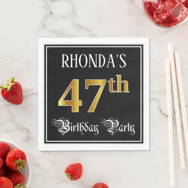 47th Birthday Party — Fancy Script, Faux Gold Look Napkin (Insitu)