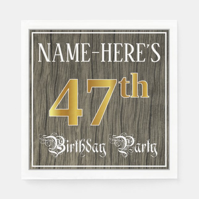 47th Birthday Party — Faux Gold & Faux Wood Looks Napkin (Front)