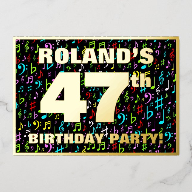 47th Birthday Party — Fun, Colourful Music Symbols (Front)
