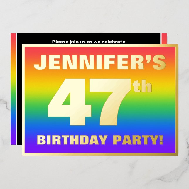 47th Birthday Party: Fun, Colourful Rainbow Patter (Front/Back)