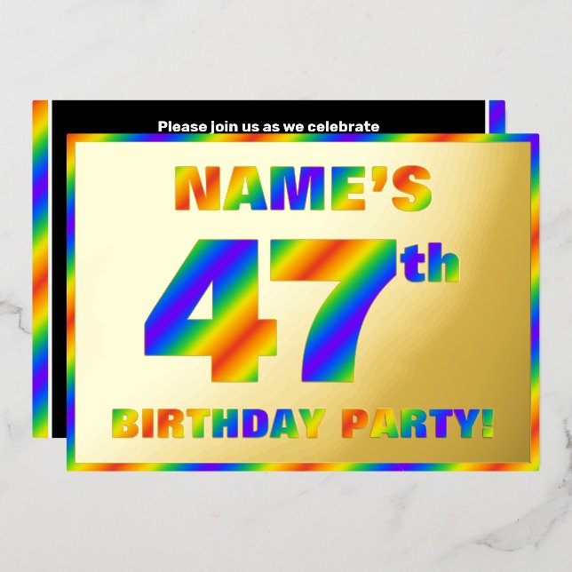 47th Birthday Party — Fun, Rainbow Spectrum “47” (Front/Back)