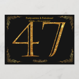 47th Birthday party,Gatsby styl,black gold glitter Invitation