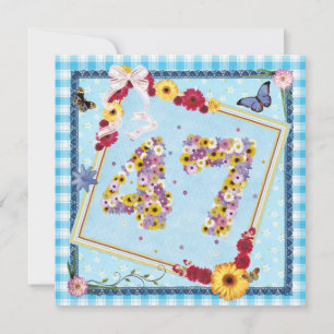 47th Birthday party Invitation flowers,butterflies