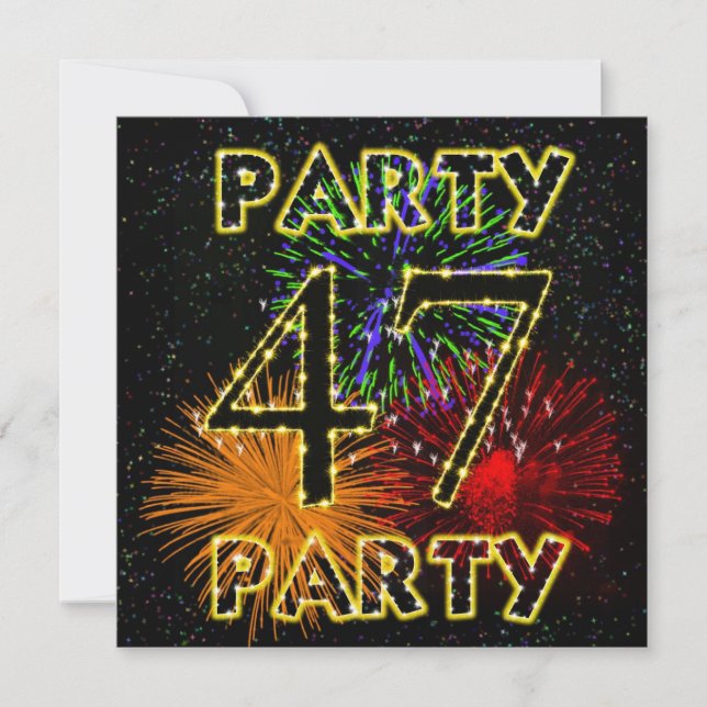 47th birthday party invitation with fireworks (Front)