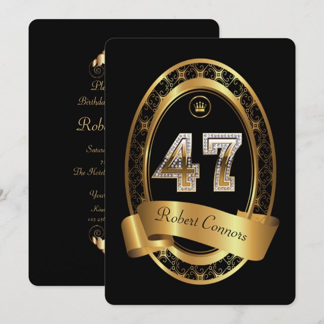 47th,birthday party woman man,elegant colour invitation (Front/Back)