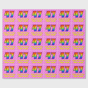 47th Birthday: Pink Stripes & Hearts, Rainbow # 47 Wrapping Paper