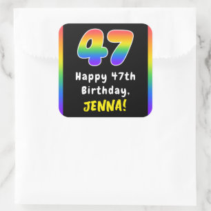 47th Birthday: Rainbow Spectrum # 47, Custom Name Square Sticker