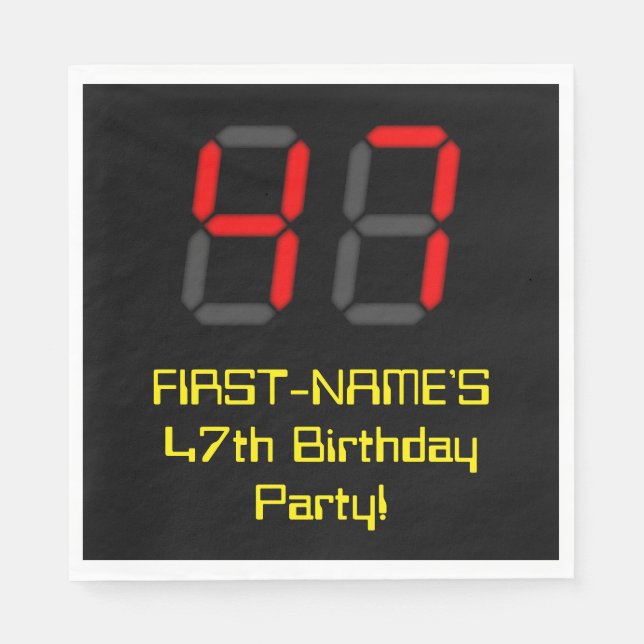 47th Birthday: Red Digital Clock Style "47" + Name Napkin (Front)