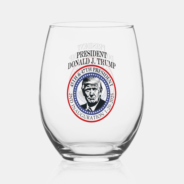 47th President Donald Trump Inauguration Keepsake Stemless Wine Glass (Front)