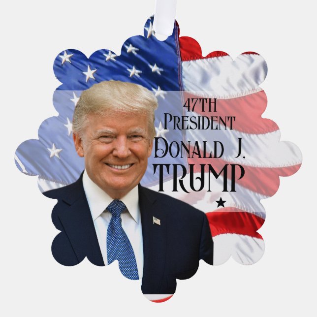 47th President Trump 2024 2-Sided American Flag Tree Decoration Card (Front)