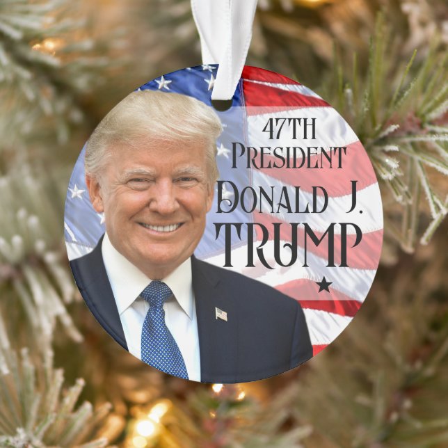 47th President Trump 2024 Photo American Flag Ornament (Tree)