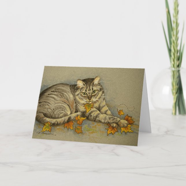 4872 Autumn Cat Thanksgiving Greeting Card (Front)