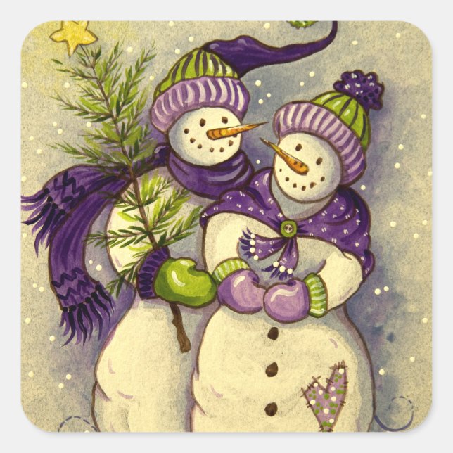 4882 Snowmen Christmas Square Sticker (Front)