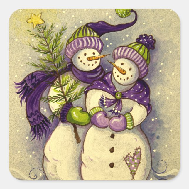 4882 Snowmen Christmas Square Sticker (Front)