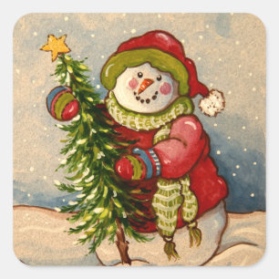 4889 Snowman Christmas Square Sticker