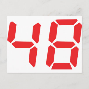 48 fourty-eight red alarm clock digital number postcard
