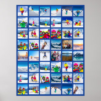 48 Photo Grid Collage Dark Blue Poster