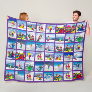 48 Photo Grid Collage Royal Purple Fleece Blanket