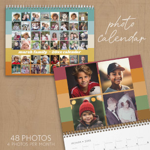 48 Photo - Retro Stripe Colourful Family Calendar