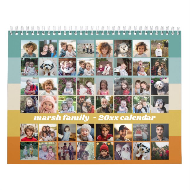 48 Photo - Retro Stripe Colourful Family Calendar (Cover)