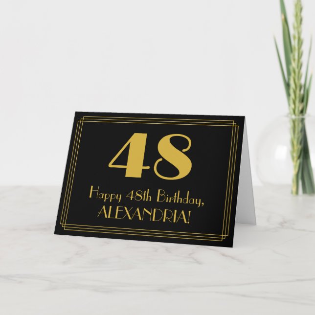 48th Birthday: Art Deco Inspired Look "48" + Name Card (Front)