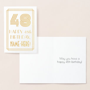 48th Birthday - Art Deco Inspired Look "48" & Name Foil Card