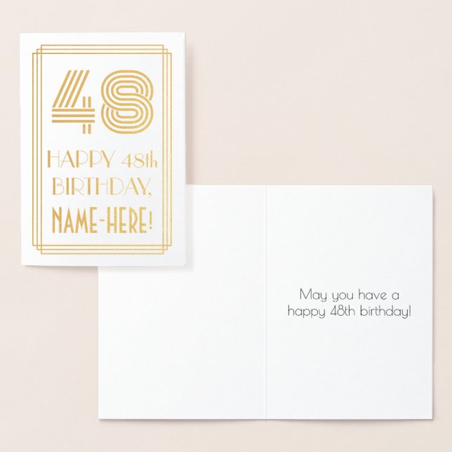 48th Birthday - Art Deco Inspired Look "48" & Name Foil Card (Display)