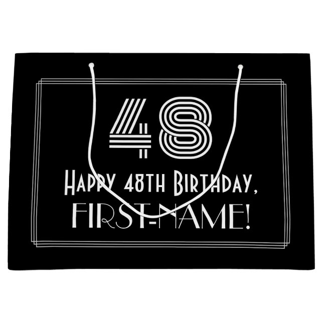 48th Birthday — Art Deco Inspired Look "48" & Name Large Gift Bag (Front)