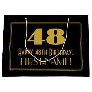 48th Birthday — Art Deco Inspired Look "48" & Name Large Gift Bag
