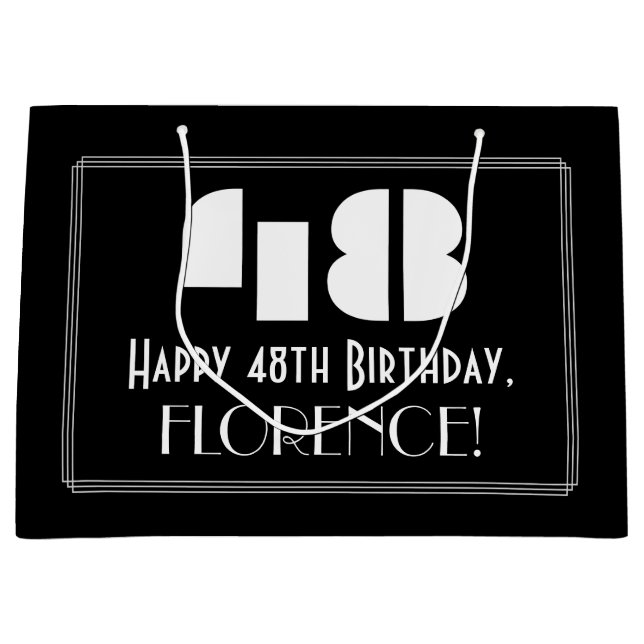 48th Birthday ~ Art Deco Inspired Look "48" + Name Large Gift Bag (Front)